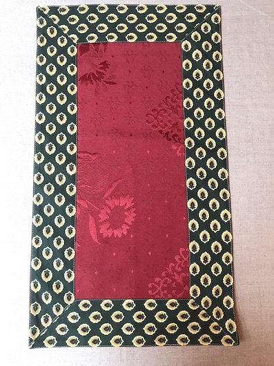 french pique quilted table runner red with green border